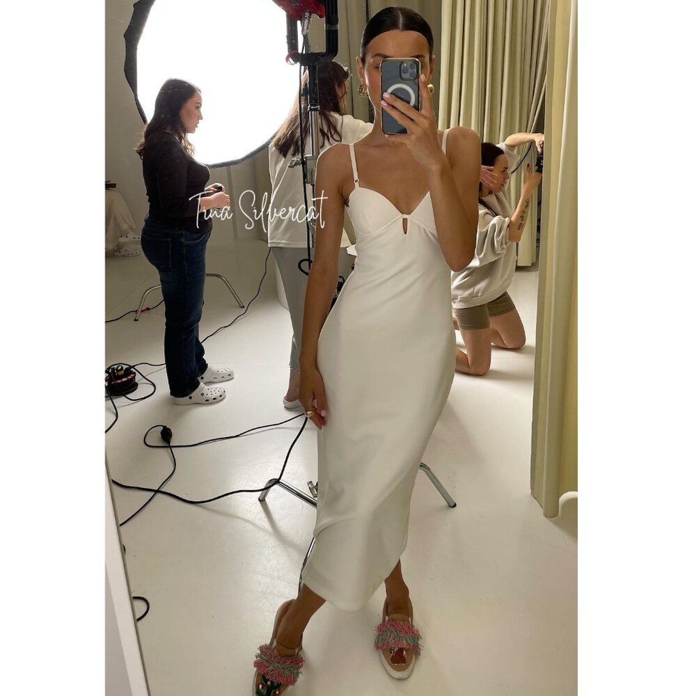 BLOGGER'S FAVE! Zara Stappy Midi Dress White NWT - Picture 9 of 16
